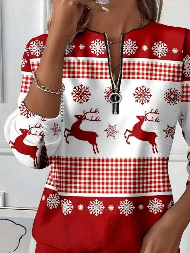 Casual Crew Neck Christmas Sweatshirt Printing