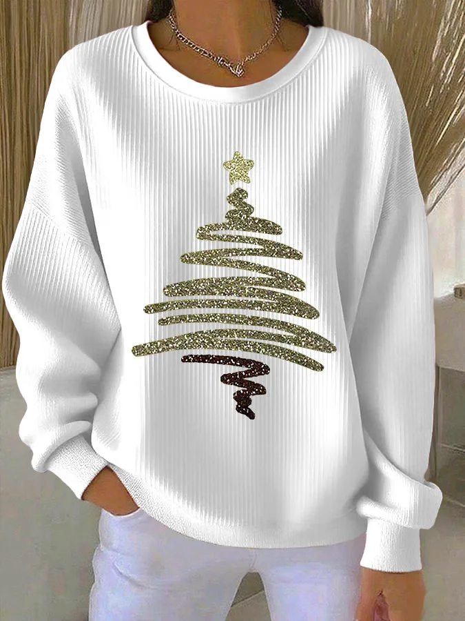 Casual Crew Neck Christmas Sweatshirt Printing