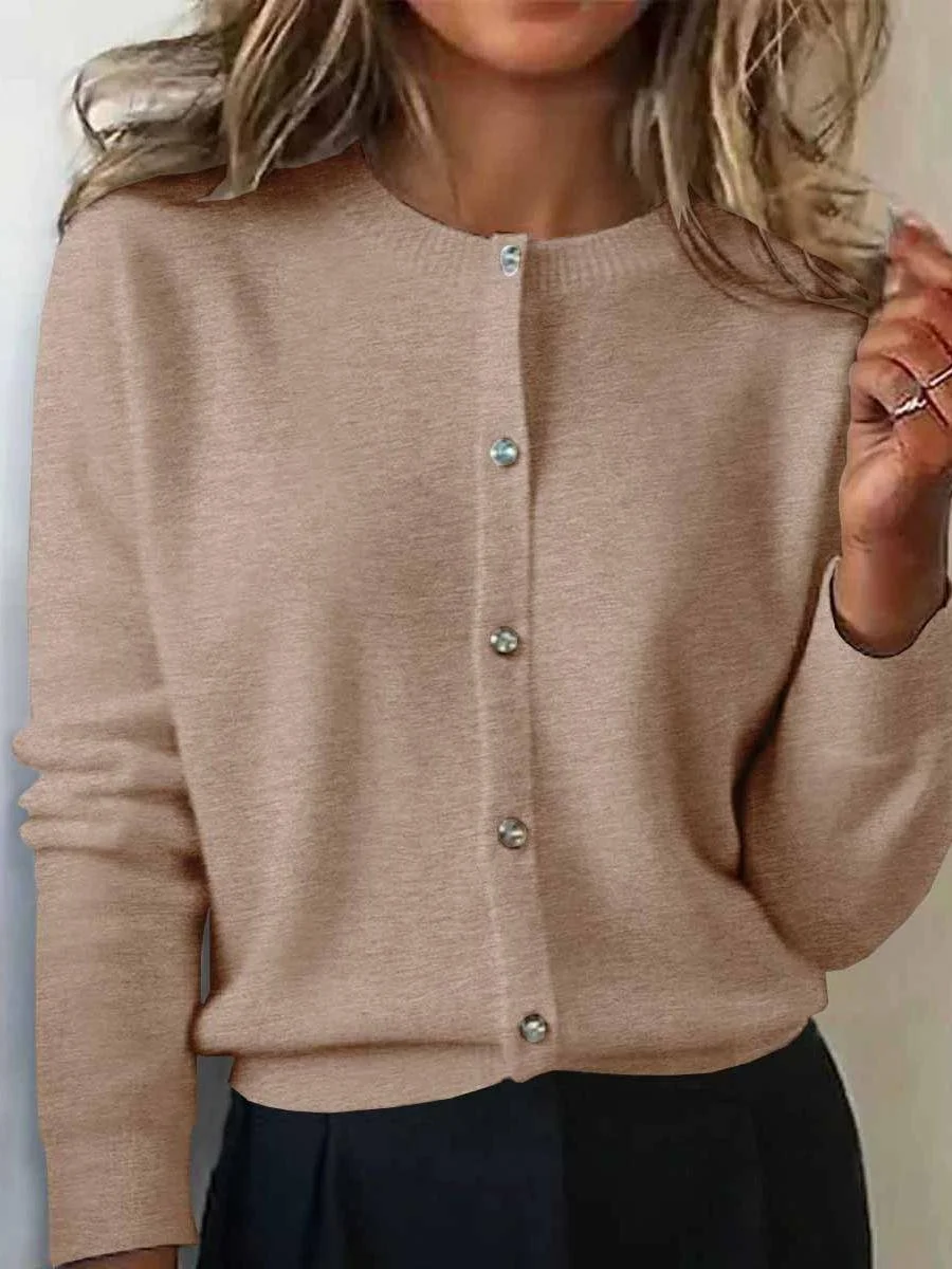 Women Plain Long Sleeve Comfy Vintage Cardigan