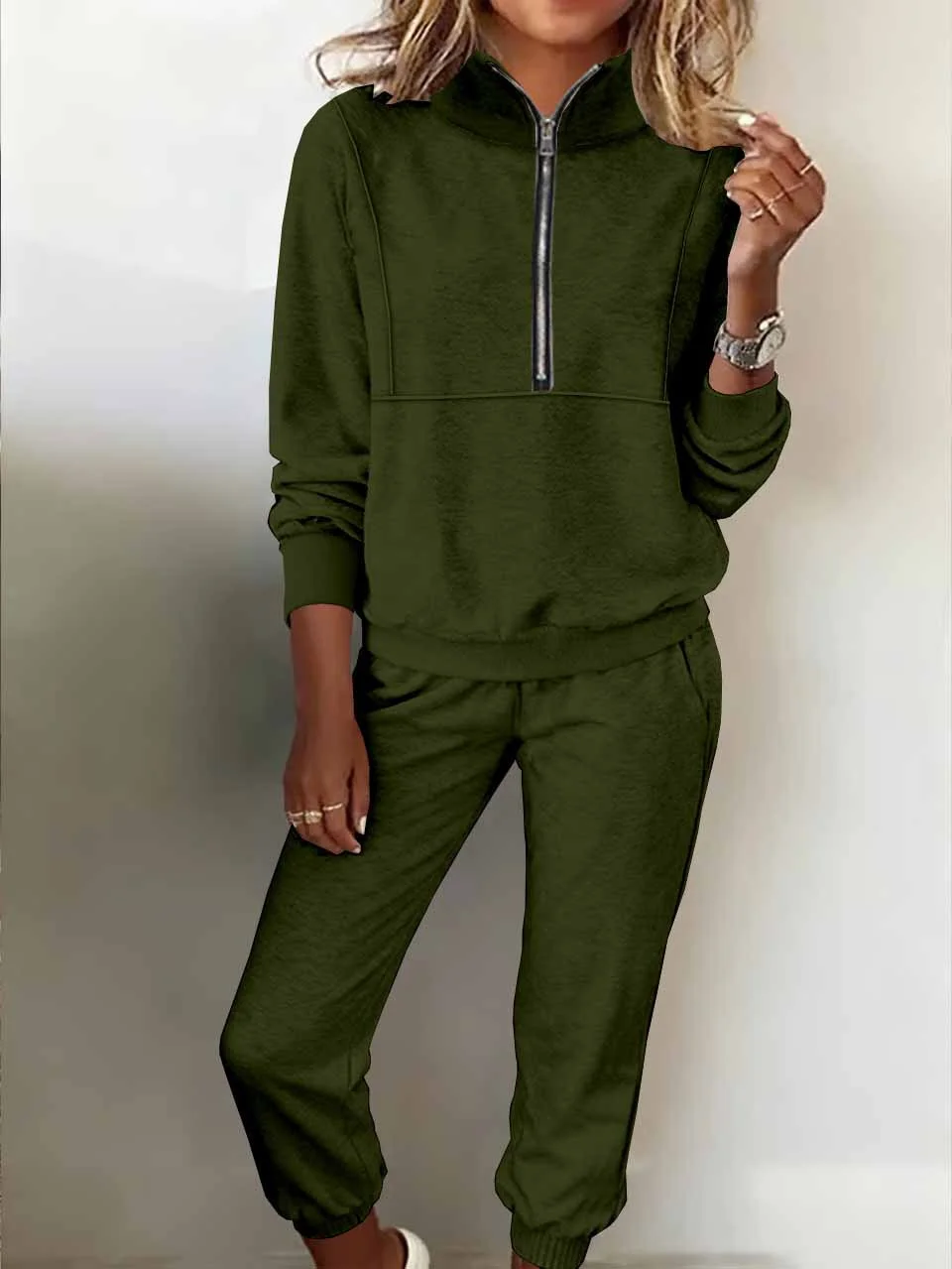 Women Plain Two-Piece Set Daily Long Sleeve Casual Winter Top With Pants Matching Set