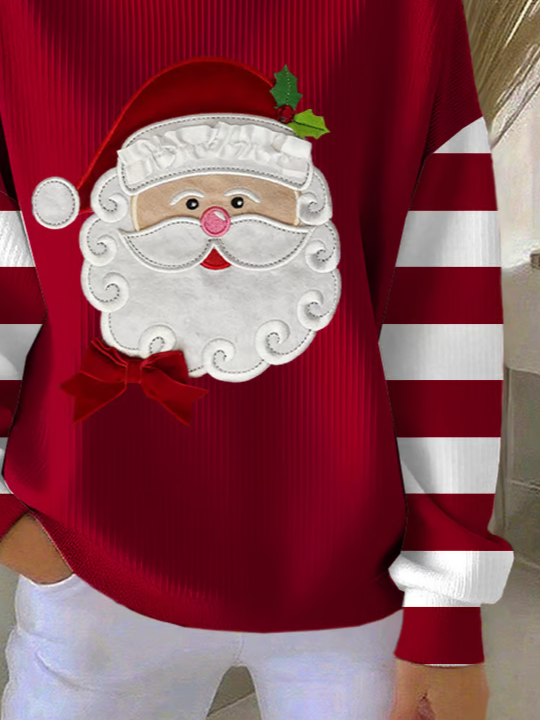 Casual Crew Neck Striped Sweatshirt Printing