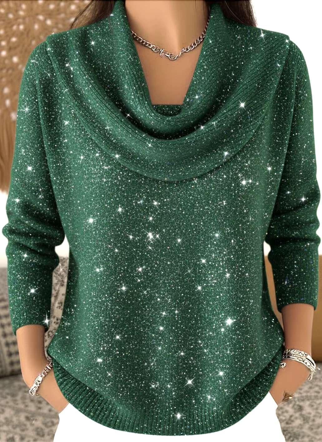 Women Cotton Plain Long Sleeve Comfy Casual Sweater