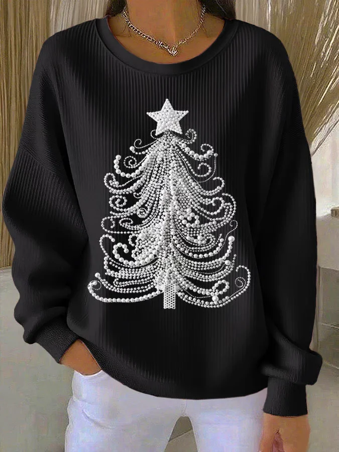 Casual Crew Neck Christmas Sweatshirt Printing