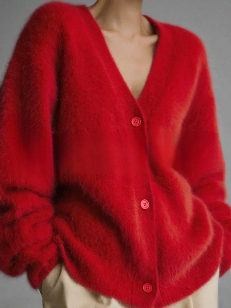 Women Spring/Fall Outerwear Vintage Split Joint Plain Long Sleeve V Neck Jacket