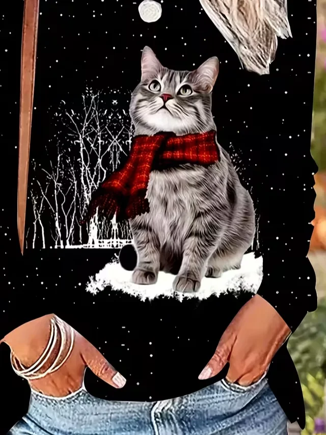 Casual Christmas Crew Neck Long Sleeve T-shirt