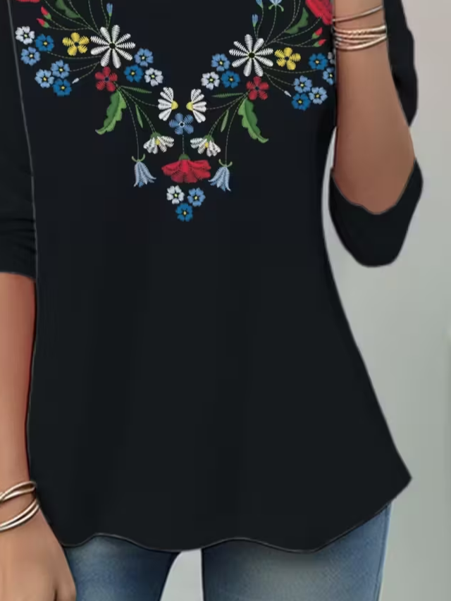 Casual Floral Crew Neck Long Sleeve T-shirt