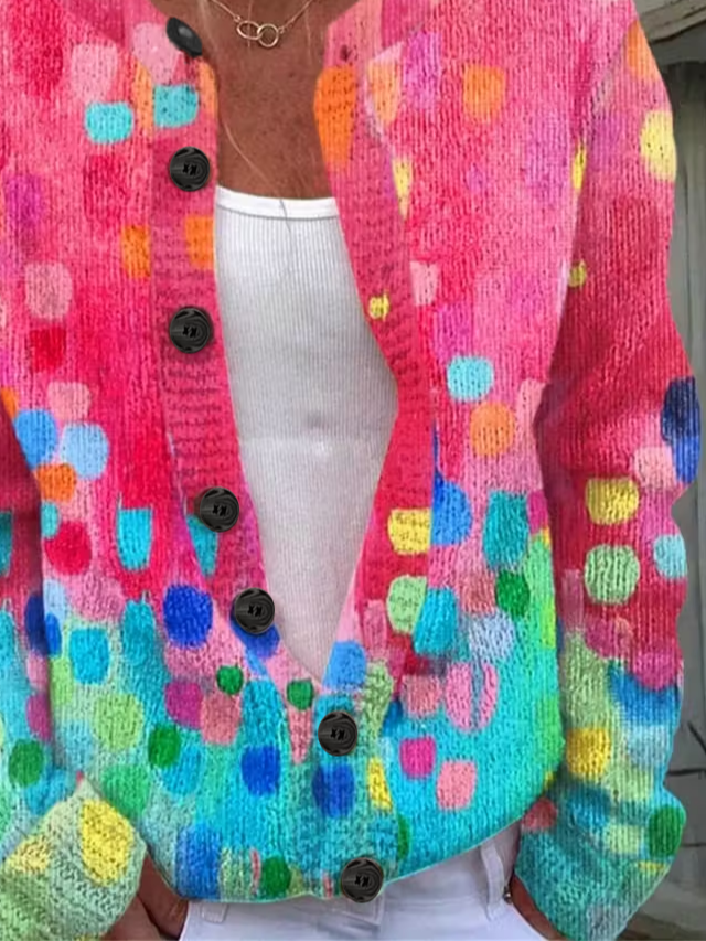 Women Abstract Long Sleeve Comfy Vintage Printing Cardigan