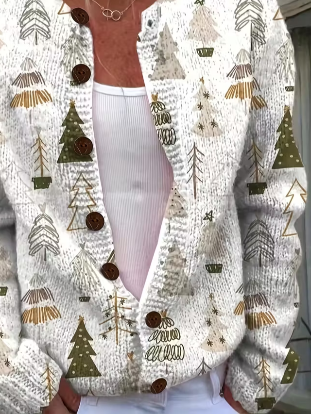 Women Christmas Long Sleeve Comfy Vintage Printing Cardigan