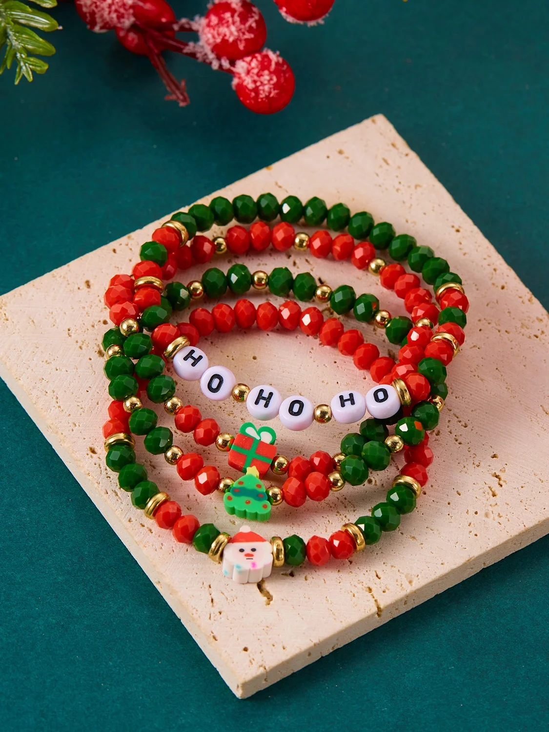 Christmas Electroplating Snowflake Elk Christmas Bell Santa Claus Bracelet Fashionable And Versatile Christmas Crystal Rice Bead Bracelet Combination Set