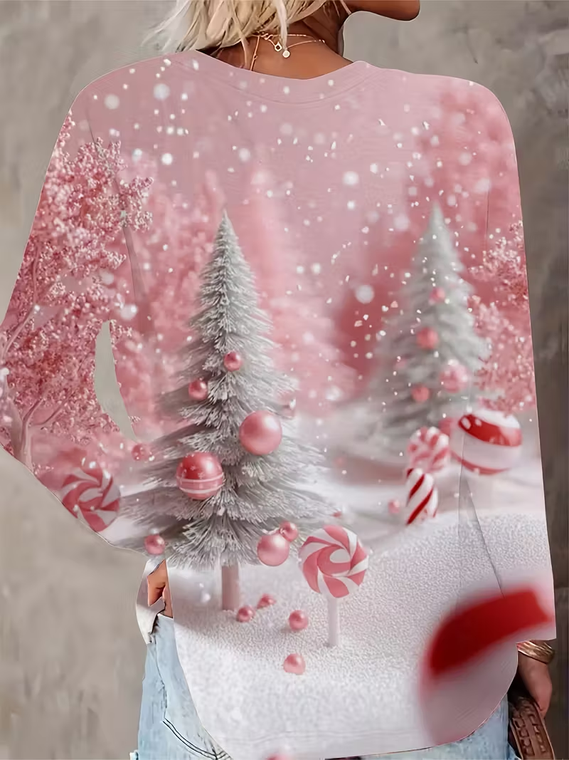 Casual Christmas V Neck Long Sleeve T-shirt
