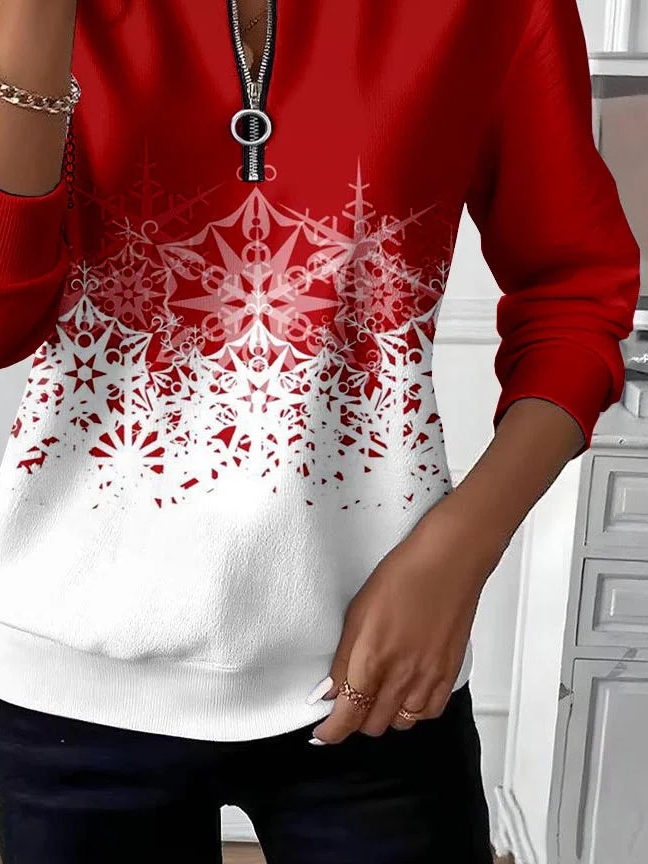 Casual Crew Neck Christmas Sweatshirt Printing