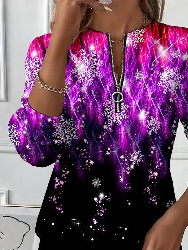 Casual Crew Neck Christmas Sweatshirt Printing