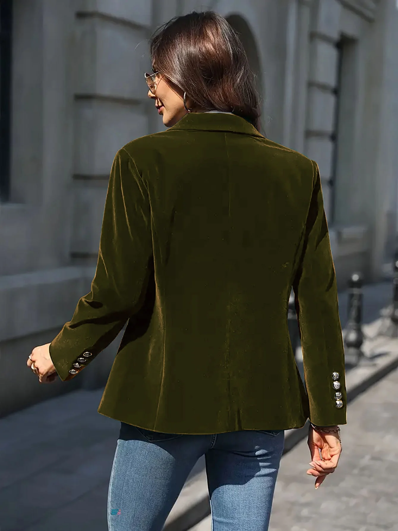 Women Plain Spring/Fall Outerwear Vintage Split Joint Long Sleeve Lapel Collar Regular Blazer