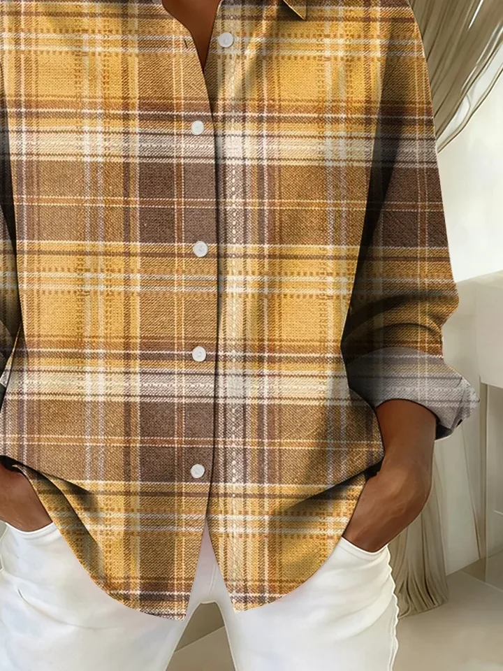 Shirt Collar Regular Sleeve Long Sleeve Plaid Buckle Regular Loose Button Up Shirt Shirt For Women