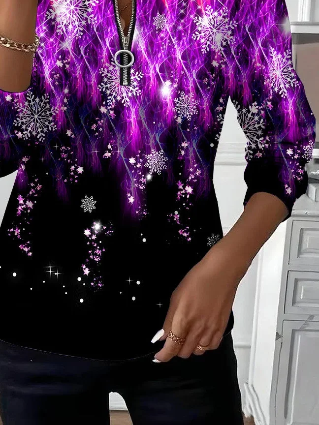 Casual Crew Neck Christmas Sweatshirt Printing