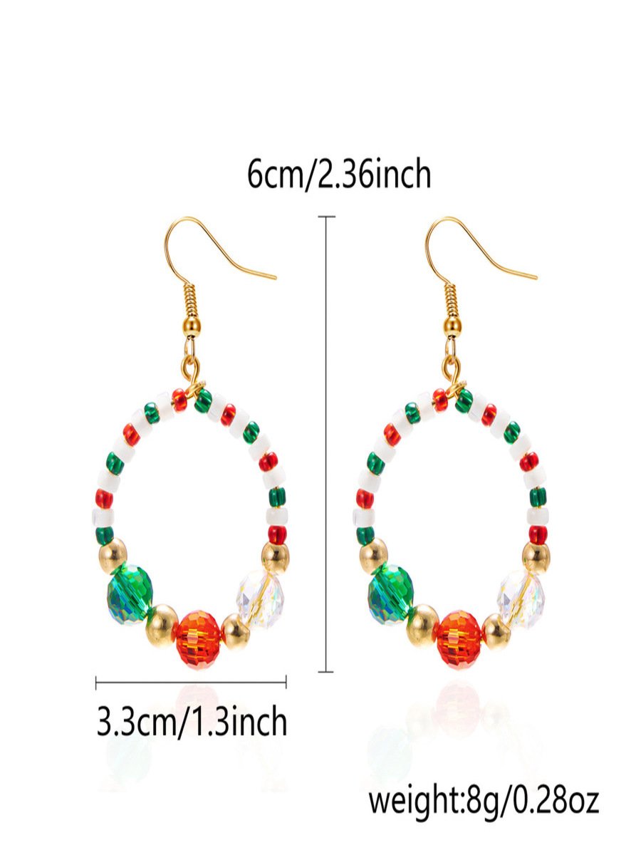 Handmade Christmas Party Millet Bead Earrings Bowknot Fashion Wreath Earrings
