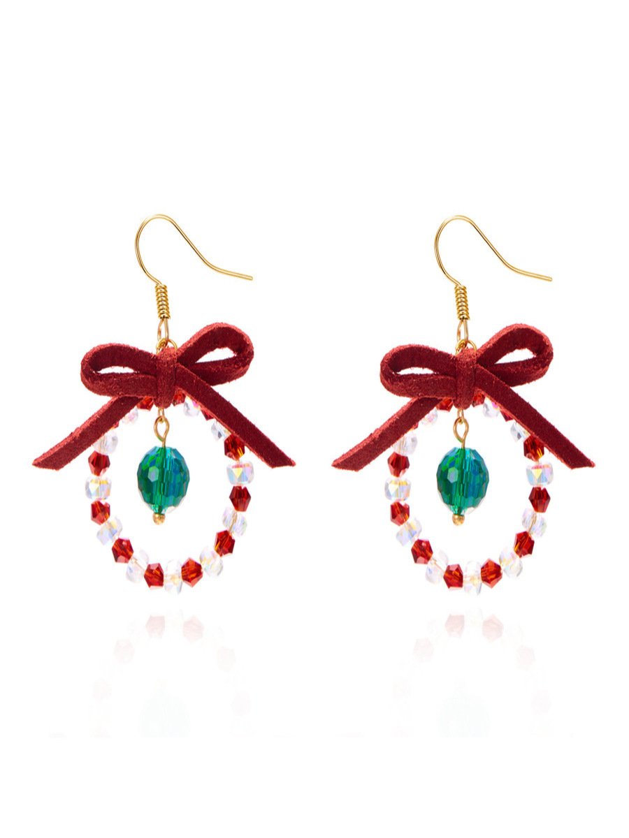 Handmade Christmas Party Millet Bead Earrings Bowknot Fashion Wreath Earrings