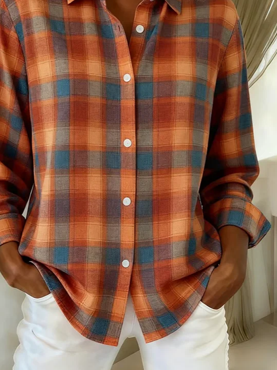 Shirt Collar Regular Sleeve Long Sleeve Plaid Buckle Regular Loose Button Up Shirt Shirt For Women