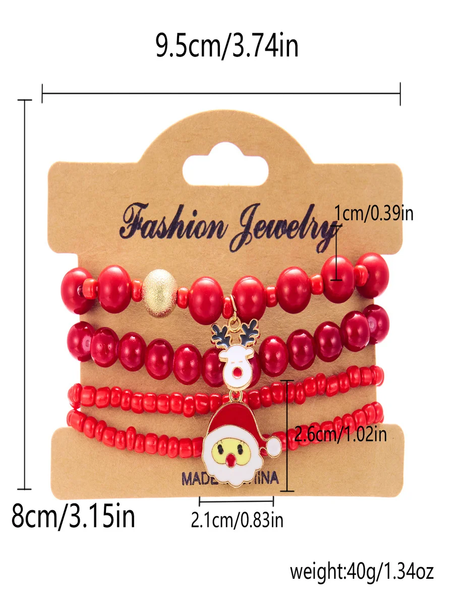 New Christmas Rice Bead Bracelet Four-pack Women's Stacking Santa Claus Snowflake Bell Elk Holiday Party Bracelet