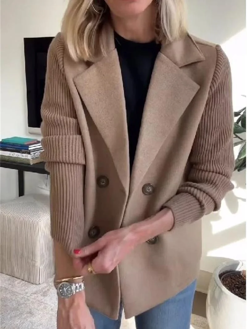 Women Winter Outerwear Casual Split Joint Plain Long Sleeve Shawl Collar Jacket