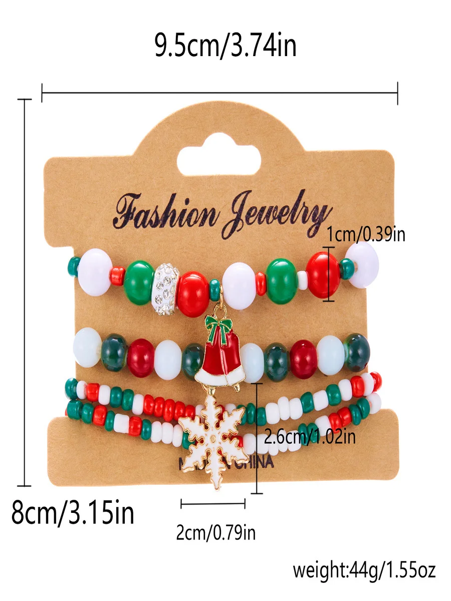 New Christmas Rice Bead Bracelet Four-pack Women's Stacking Santa Claus Snowflake Bell Elk Holiday Party Bracelet