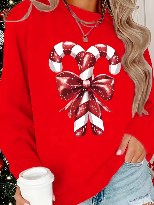 Casual Crew Neck Christmas Sweatshirt Printing