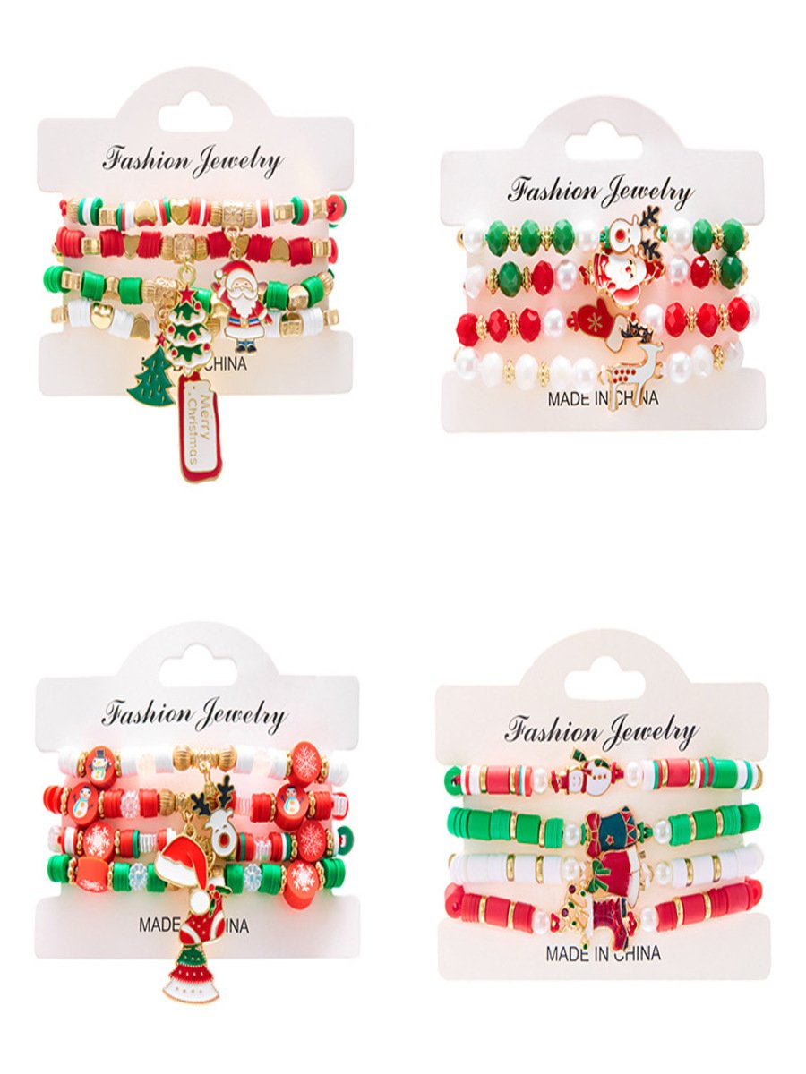 Christmas Polymer Clay Bracelet Christmas Colorful Santa Claus Snowflake Snowman Bracelet Christmas Bracelet Set