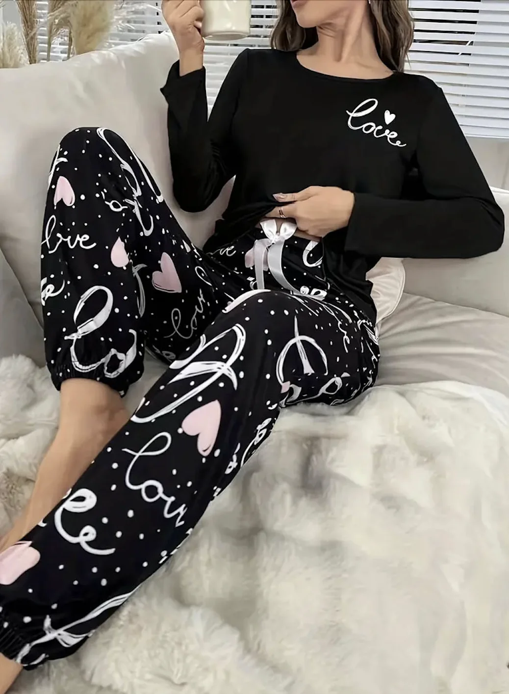 Women Geometric Two-Piece Set Daily Long Sleeve Casual Spring/Fall Top With Pants Matching Set