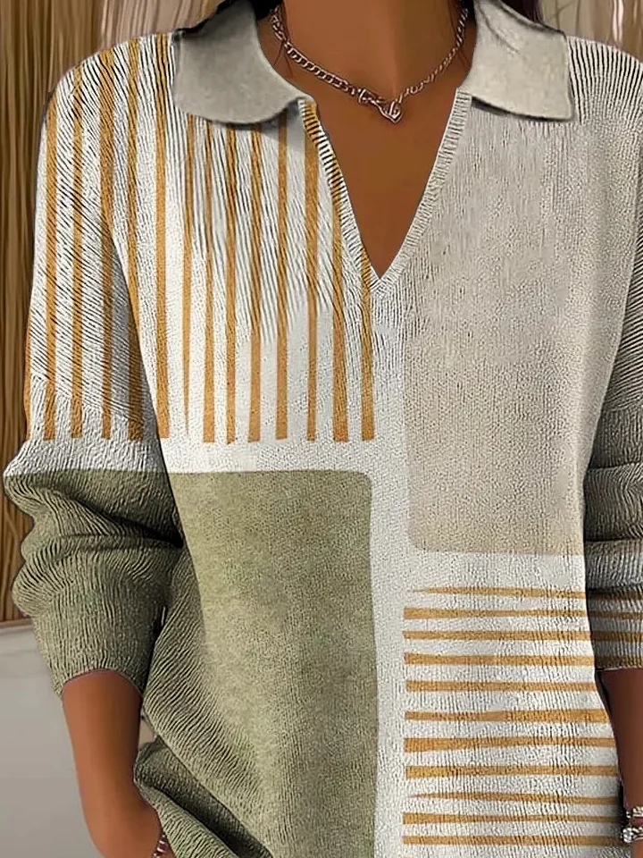 Women Geometric Long Sleeve Comfy Vintage Sweater