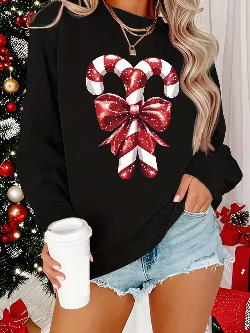 Casual Crew Neck Christmas Sweatshirt Printing