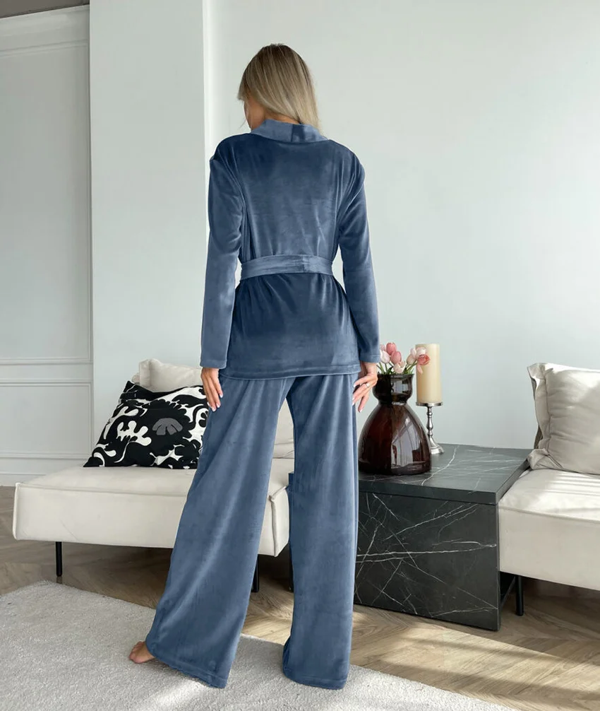 Women Plain Two-Piece Set Daily Long Sleeve Casual Spring/Fall Top With Pants Matching Set