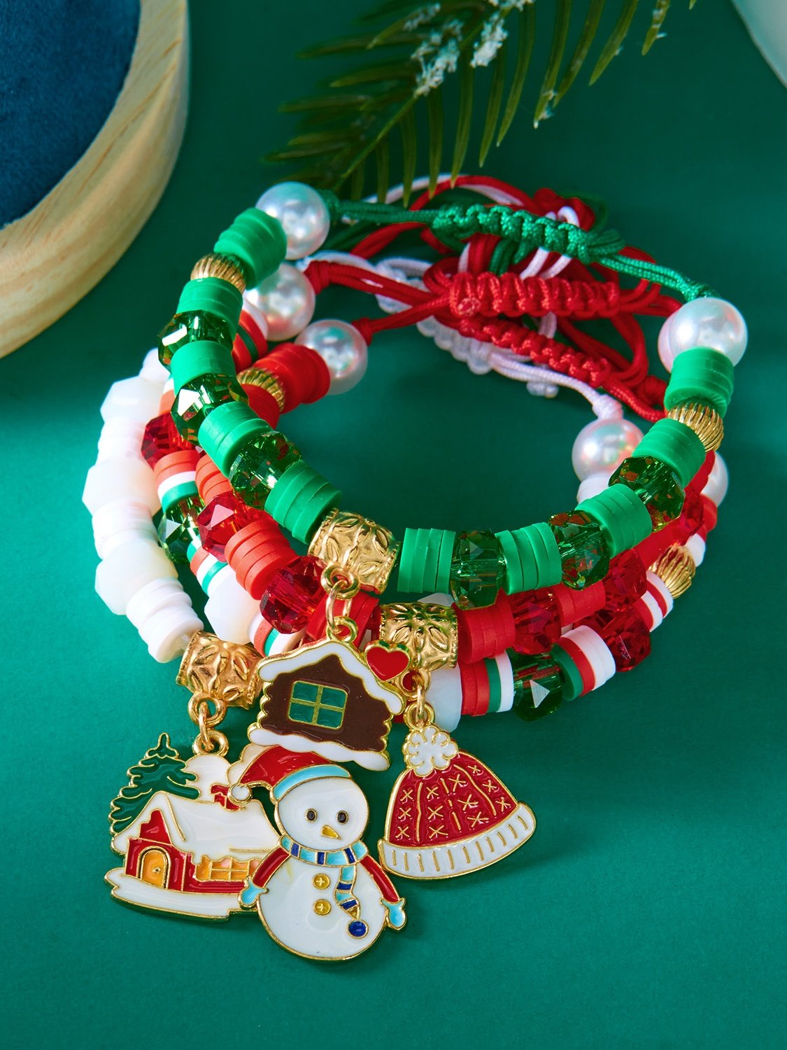 Christmas Polymer Clay Bracelet Christmas Colorful Santa Claus Snowflake Snowman Bracelet Christmas Bracelet Set