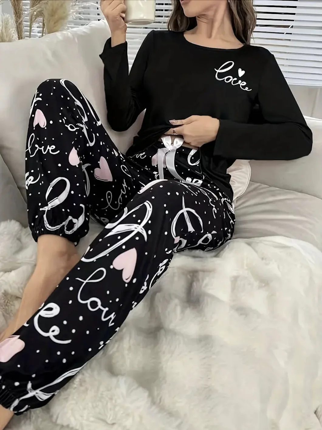 Women Geometric Two-Piece Set Daily Long Sleeve Casual Spring/Fall Top With Pants Matching Set