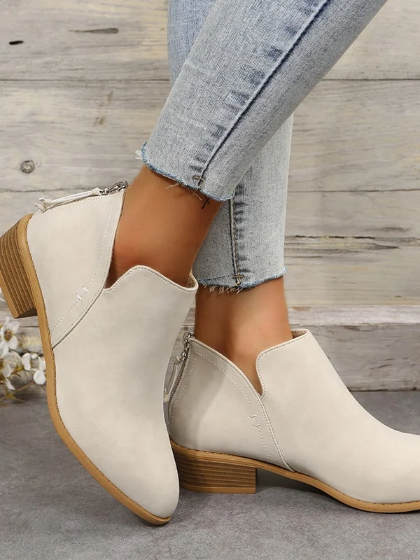 Vintage Plain Zipper Low Heel Classic Boots Split Joint