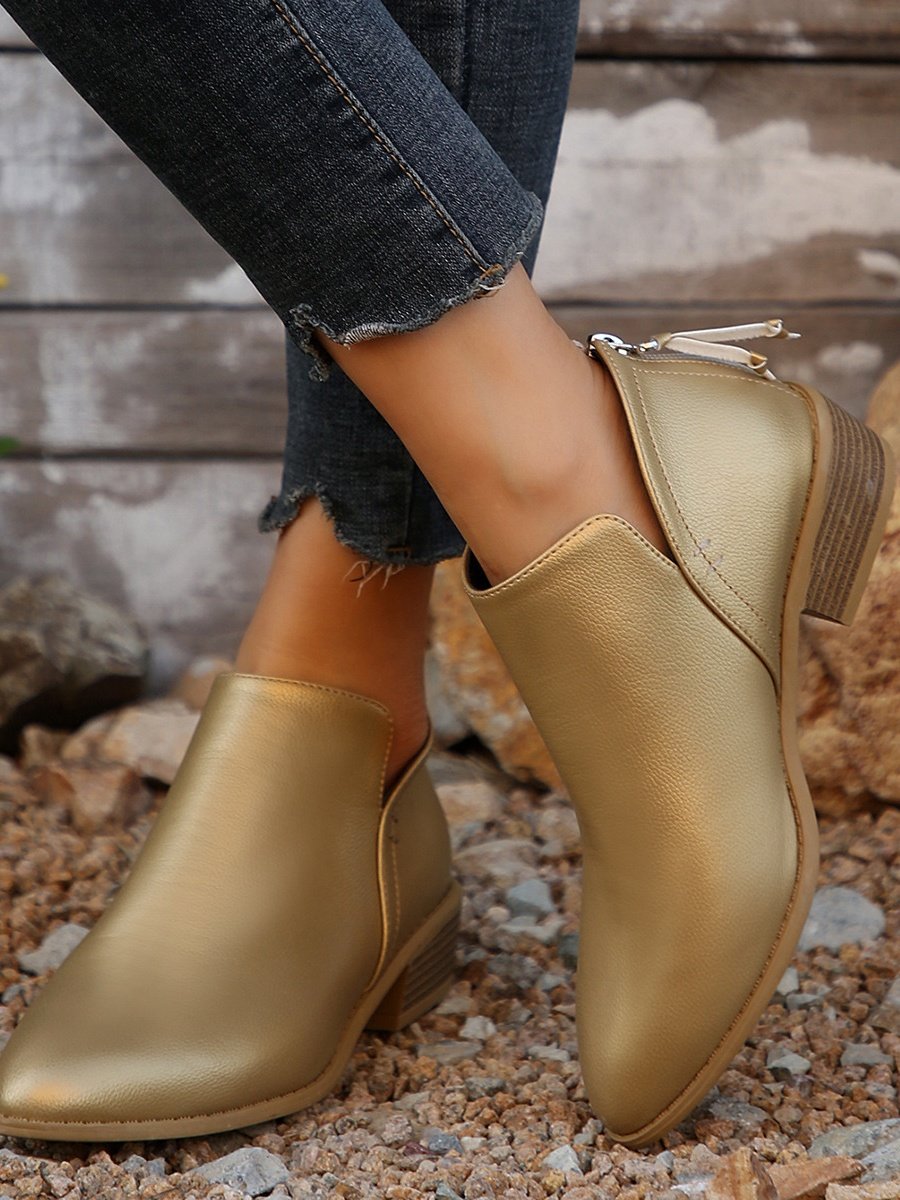 Vintage Plain Zipper Low Heel Classic Boots Split Joint