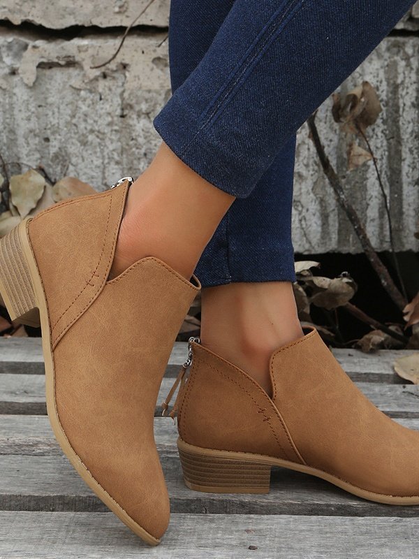 Vintage Plain Zipper Low Heel Classic Boots Split Joint