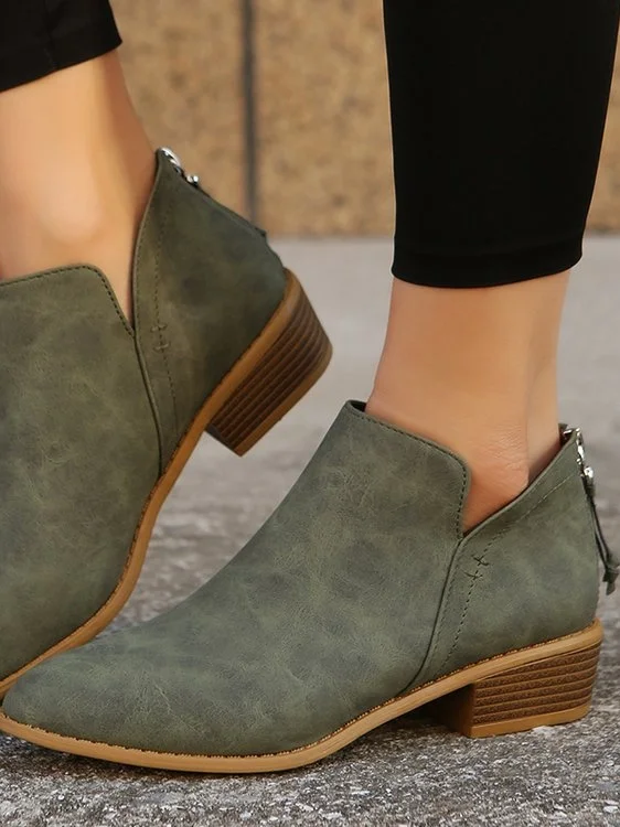 Vintage Plain Zipper Low Heel Classic Boots Split Joint