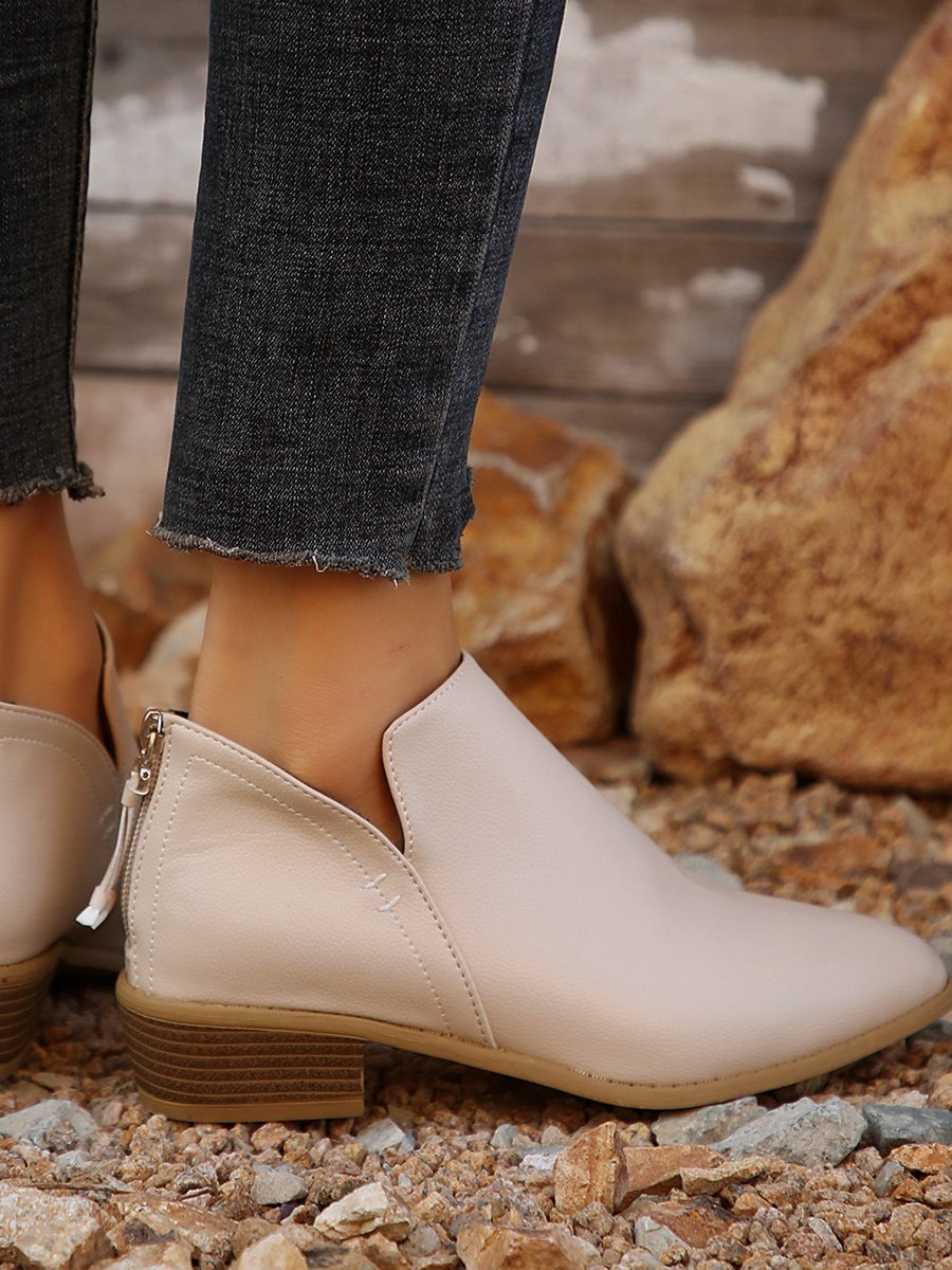 Vintage Plain Zipper Low Heel Classic Boots Split Joint