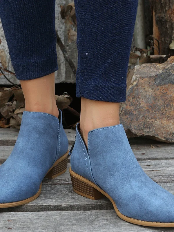 Vintage Plain Zipper Low Heel Classic Boots Split Joint