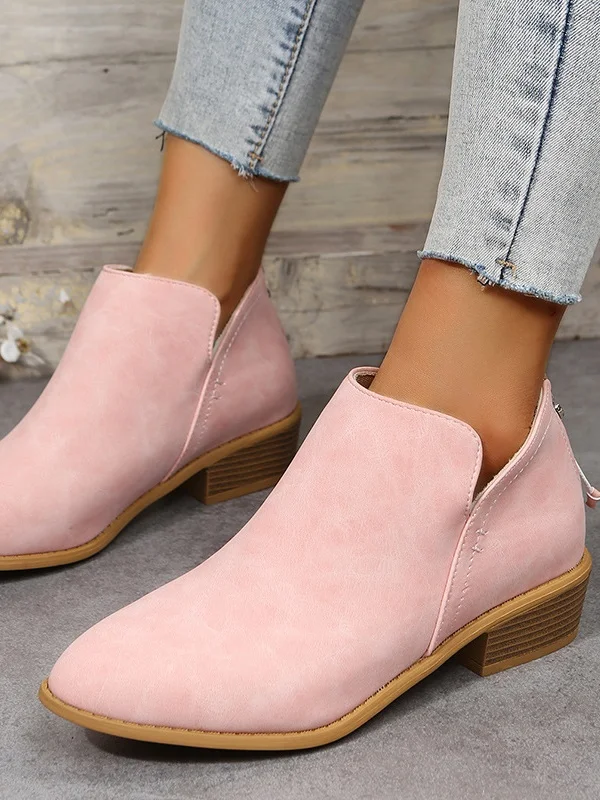 Vintage Plain Zipper Low Heel Classic Boots Split Joint