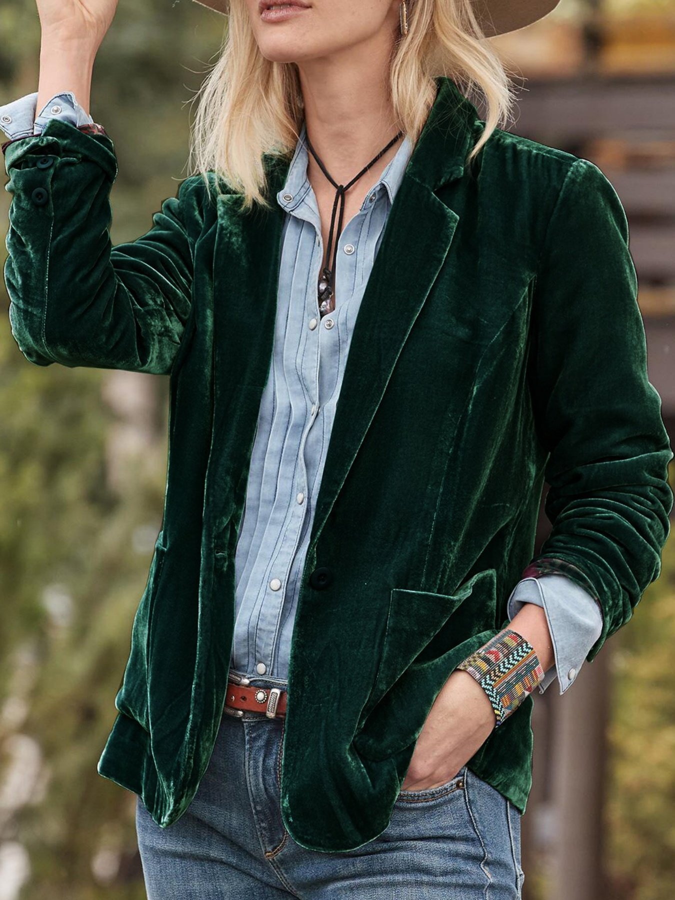 Women Plain Spring/Fall Outerwear Vintage Buckle Long Sleeve Lapel Collar Regular Blazer