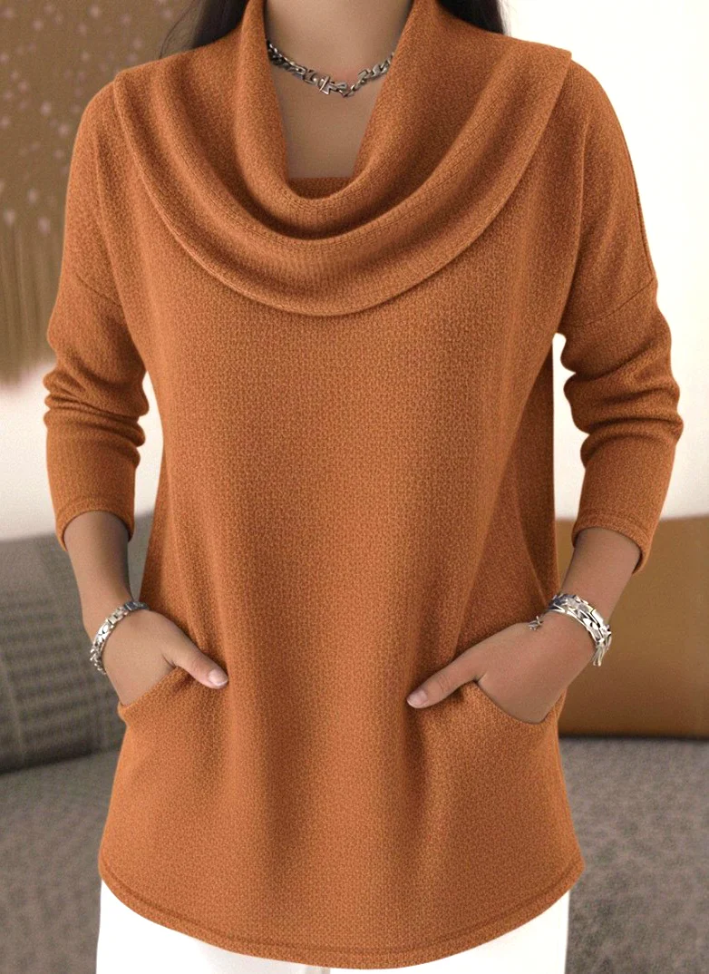 Casual Plain Mock Neck Long Sleeve T-shirt