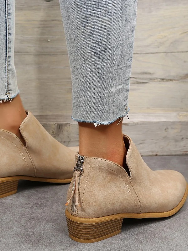 Vintage Plain Zipper Low Heel Classic Boots Split Joint