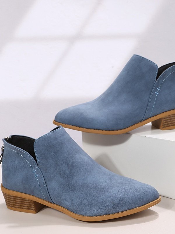 Vintage Plain Zipper Low Heel Classic Boots Split Joint