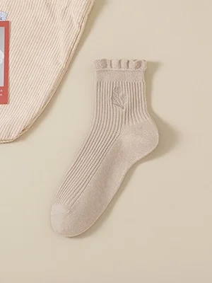 Cotton Embroidery Sweat-absorbent Trendy Japanese Style Cute Fungus Lace Mid-tube Women's Socks Breathable Pile Socks