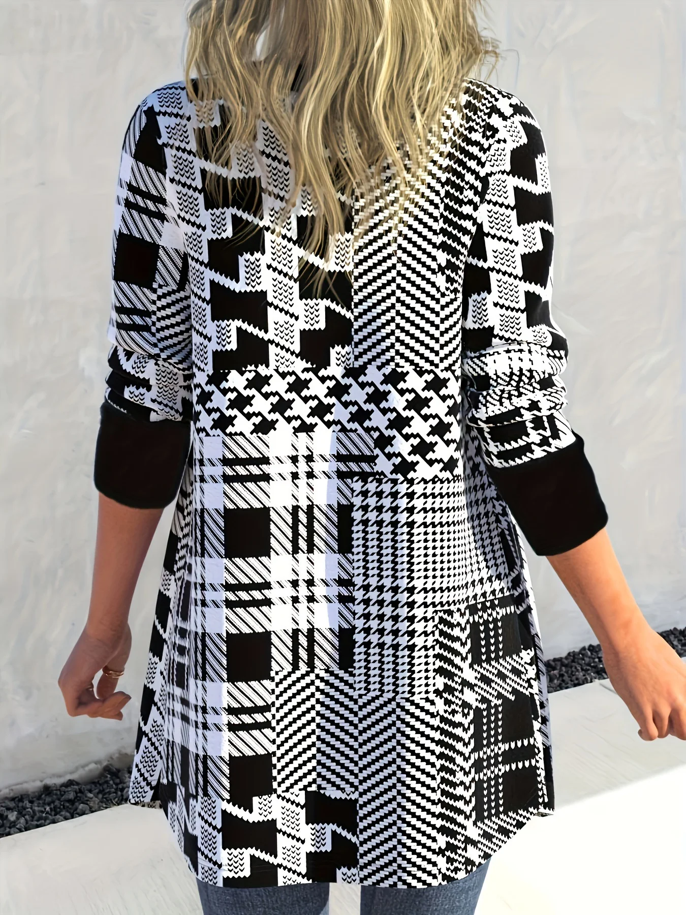 Women Spring/Fall Outerwear Casual Printing Geometric Long Sleeve Wrap Jacket