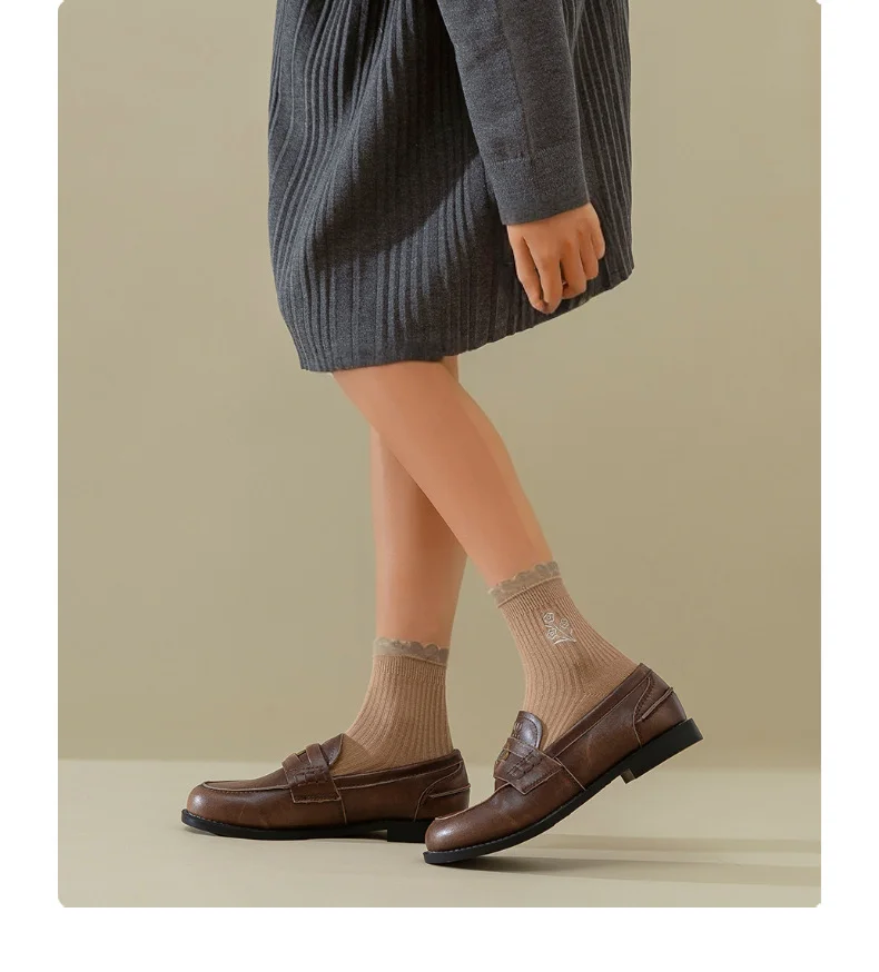 Cotton Embroidery Sweat-absorbent Trendy Japanese Style Cute Fungus Lace Mid-tube Women's Socks Breathable Pile Socks