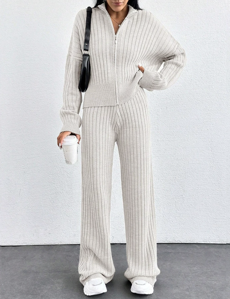 Women Plain Two-Piece Set Daily Long Sleeve Casual Spring/Fall Top With Pants Matching Set