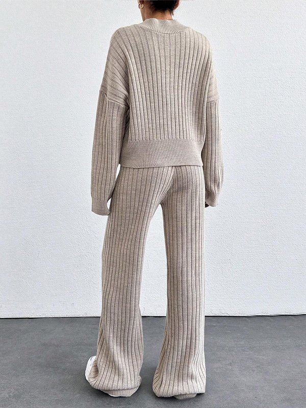 Women Plain Two-Piece Set Daily Long Sleeve Casual Spring/Fall Top With Pants Matching Set