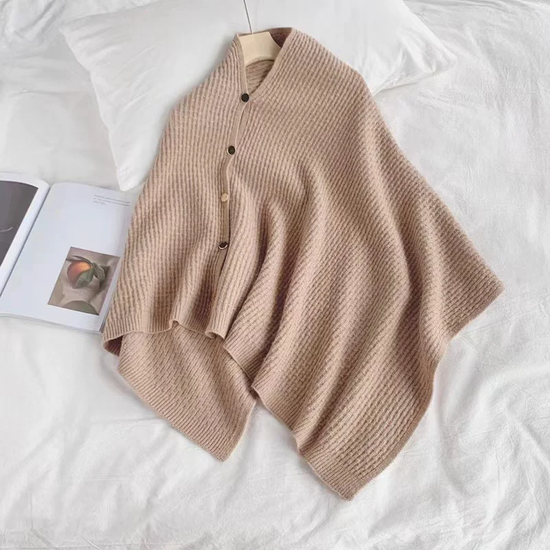 Simple Loose Wool-Blend Asymmetrical Collar Kimono